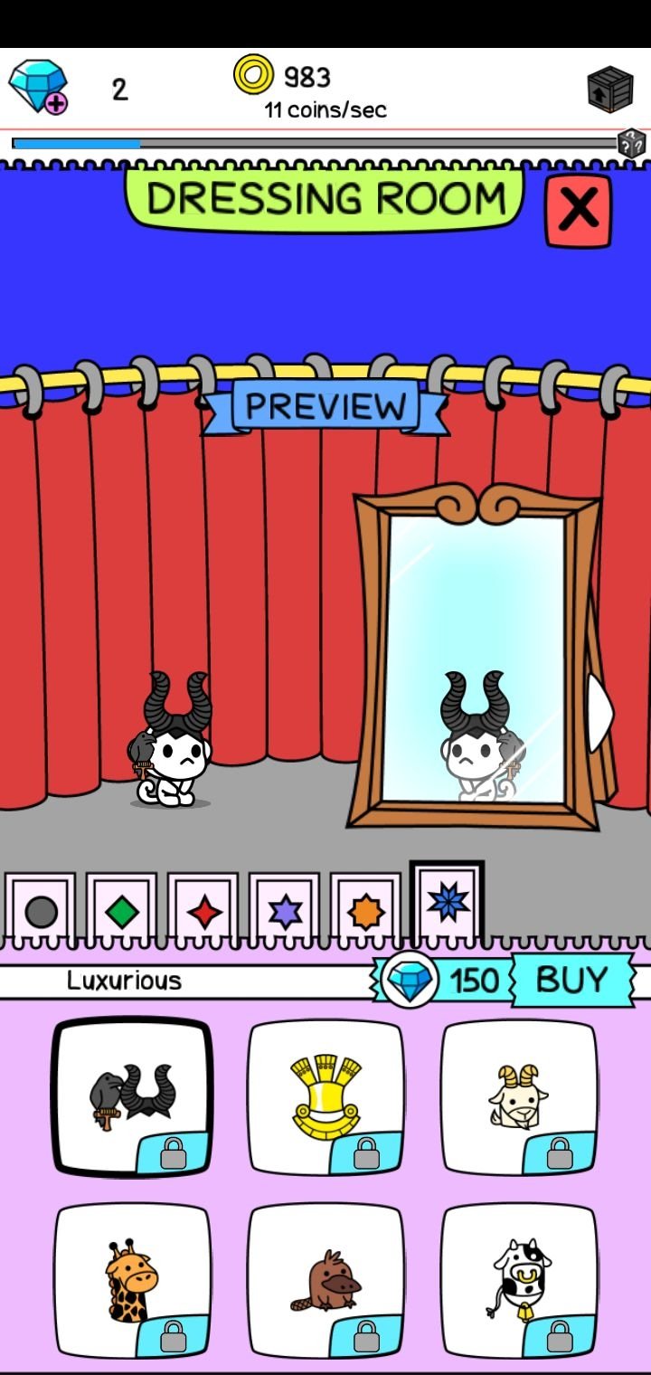 Monkey Evolution Dressing Room preview with a Luxurious horned hat for 150 diamonds