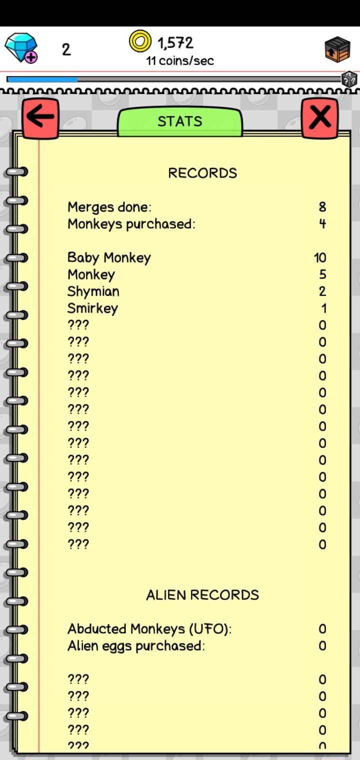Monkey Evolution Stats showing Alien Records for UFO abductions and alien eggs